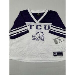 TCU HORNED FROGS NCAA COLOSSEUM WOMENS TREASURE CROPPED FOOTBALL JERSEY M NWT